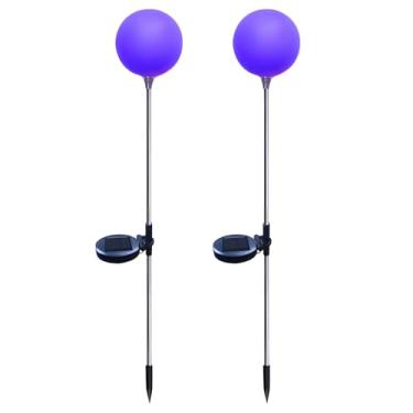 Imagem de Luzes decorativas de esfera solar, pacote com 2 luzes LED azuis para uso externo, à prova d'água para gramado de jardim