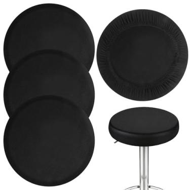 Imagem de Lnngub 4 capas de banco redondas, capas de banco, barras elásticas, capas laváveis, adequadas para cadeira redonda de bar de 28 a 35 cm (preta)
