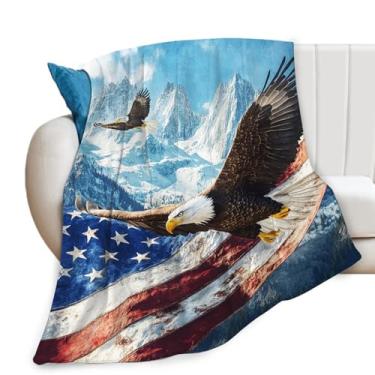 Imagem de Cobertor de águia com bandeira americana, cobertor de águia careca, cobertores de lã macios e aconchegantes presentes para homens, meninos, sofá-cama, 127 x 101 cm