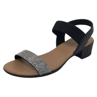 Imagem de Sandália Feminina Salto Baixo Firme Strass Brilhante Usaflex