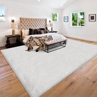 Imagem de ZJYeRug Tapetes de 2,4 x 3 m para sala de estar, tapete felpudo branco para quarto, 2,4 x 3 m, embaixo da cama, tapete antiderrapante grande fofo para sala de jogos, tapete macio de pelúcia para