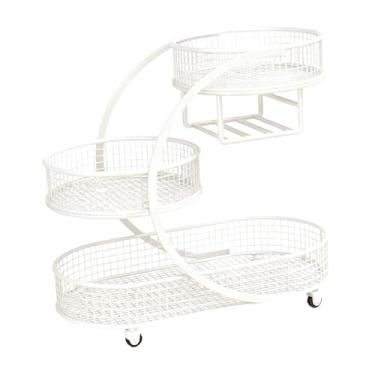 Imagem de predolo Cesta de frutas, fruteira de metal, decoração para casa, suporte para legumes, cesta de pão para de cozinha, legumes, pão caseiro, Branco