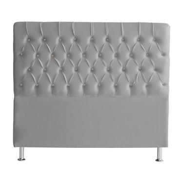 Imagem de Cabeceira De Cama Box Paris Casal 140 Cm Botão Strass Suede Prata Eli Móveis