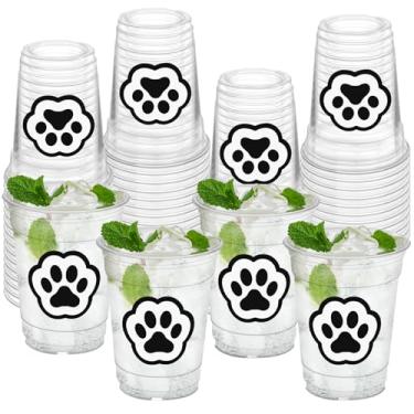 Imagem de HYMENEX 50 peças de copos com estampa de pata, copos de plástico de pata de cachorro de 340 g para chá de bebê, suprimentos de festa de aniversário, eventos de formatura