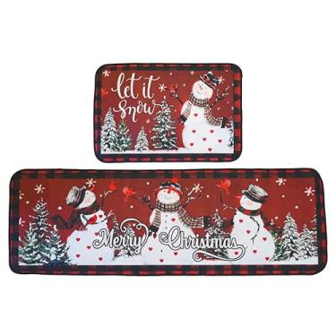 Imagem de Honamonoy Conjunto de 2 tapetes de cozinha de boneco de neve de Natal antiderrapantes para decoração de casa de inverno de perfil baixo para piso 39 x 60 cm e 39 x 129 cm