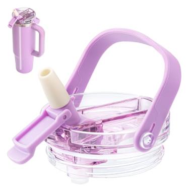 Imagem de Bluwing Tampa de canudo de substituição para Stanley Quencher H2.0 e ProTour Tumbler, tampa à prova de vazamento com alça removível para copo Stanley de 850 g, livre de BPA (roxo)