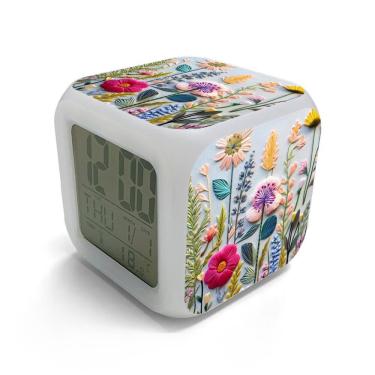 Imagem de Despertador com design de flores LED com mudança de cor digital