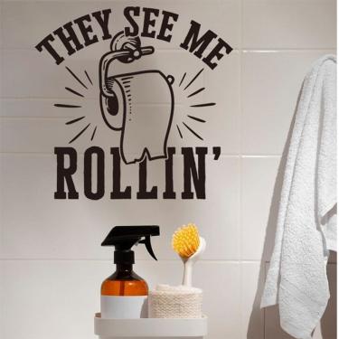 Imagem de Adesivos de parede Papel higiênico de banheiro engraçado, papel de parede
