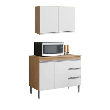 Imagem de Armário Aéreo Andréia 80 Cm Balcão De Cozinha Com Tampo 100 Cm Branco Amêndoa - Ajl