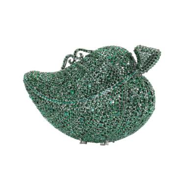 Imagem de NDGET Bolsa feminina para noite com strass, elegante, de cristal, corrente de metal, bolsa de ombro para festa de casamento, formatura, Verde
