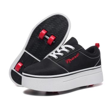 Imagem de Joyfultime Tênis infantil estiloso com rodas para meninos e meninas, adequado como presente para iniciantes, Branco e preto, 13 Little Kid