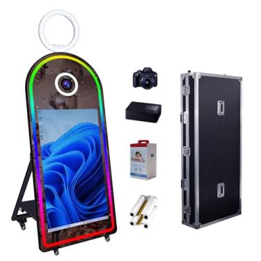 Imagem de Cabines fotográficas portáteis com câmera e impressora, cabines fotográficas com espelho mágico de 165 cm, cabine fotográfica de 109 cm com tela sensível ao toque, máquinas de selfie para eventos e