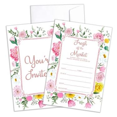 Imagem de DRWJPAT Convites para chá de panela, convites de chá de casamento floral rosa, suprimentos de festa de festa de noivado para banquete para casal, 25 cartões de preenchimento com envelopes -A13