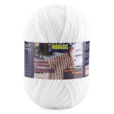 Imagem de Fio de chenille fofo para crochê - fio de cobertor de bebê para tricô - fio de veludo para crochê Amigurumi, fios ultramacios, peso por rolo 200 g, comprimento 240 m/262 jardas (1, branco)