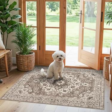 Imagem de TOPRUUG Tapete de entrada lavável 3x4 - Tapetes de área para cozinha, banheiro, antiderrapante, ultrafino, tapete de porta interna, entrada interna - Tapete pequeno resistente a manchas (bege, 3X4)