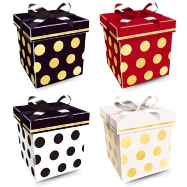 Imagem de Caixa para Presente Desmontada VMP | Estampa Bolas + Fita Decorativa | Tamanho 22 × 22 × 22 cm.