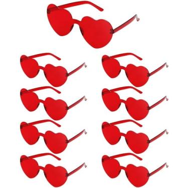 Imagem de ZHANGBY 9 pares de óculos de sol de coração em forma de coração sem moldura, moderno, cor transparente, óculos de sol de festa, Vermelho