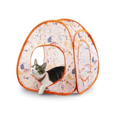 Imagem de Andiker Tenda para gatos, 3 furos, segura e forte, túnel dobrável fácil de carregar, casa para gatos internos, gatinhos, se esconder, brincar, treinar, dormir (barraca laranja)