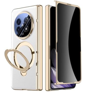 Imagem de YQODSZ Capa magnética para Oppo Find N5 com suporte para câmera, protetor de tela de privacidade embutido, capa de dobradiça, compatível com Magsafe, couro de corpo inteiro, capa protetora fina para