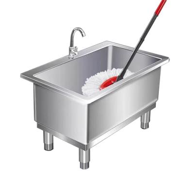 Imagem de TRGCJGH Pia de esfregão de piso comercial, bacia de serviço de esfregão de aço inoxidável, pia de lavanderia, balde de esfregão utilitário com kit de drenagem de torneira (60 x 40 cm/23,6 x 15,7 pol