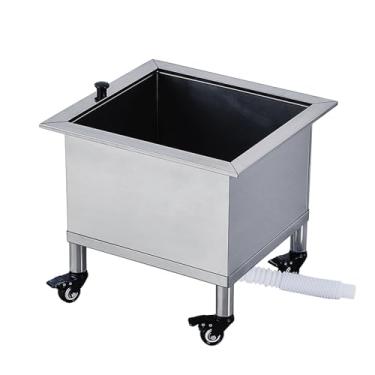 Imagem de TRGCJGH Bacia de serviço de esfregão de aço inoxidável, balde de esfregão de banheira utilitária com rodas, pia utilitária interna e externa (48 cm/18,8 pol.)