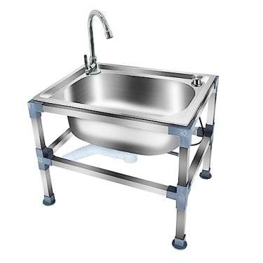 Imagem de TRGCJGH Pia utilitária, bacia de serviço de esfregão de aço inoxidável, pia de esfregão com drenagem para garagens de negócios de cozinha, pia de chão (48 x 35 cm)