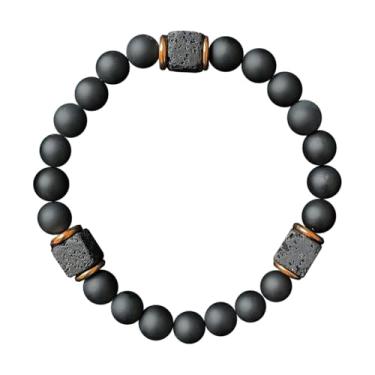 Imagem de Pulseira de contas masculina | Pulseiras masculinas de ônix vulcânico preto, joias modernas, berloques estilo punk, enfeites de meia para aniversário, Natal, Ano Novo