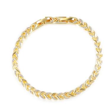 Imagem de Pulseira de ouro feminina moderna, banhada a ouro 14K, pulseira delicada com corrente de elos delicados, comprimento 16,5 cm, 6.5inch, Latão, Zircônia cúbica