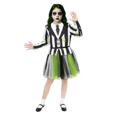 Imagem de ROC PARTY Fantasia listrada gótica para meninas - Roupa assustadora de Halloween para cosplay assustador (Beetle Beauty, 8-10 anos)