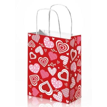 Imagem de Lemicin 12 peças de sacos de presente de dia dos namorados com alças coração vermelho papel lanche saco de guloseimas para crianças, meninos, meninas, festa de aniversário, aniversário, dia das mães