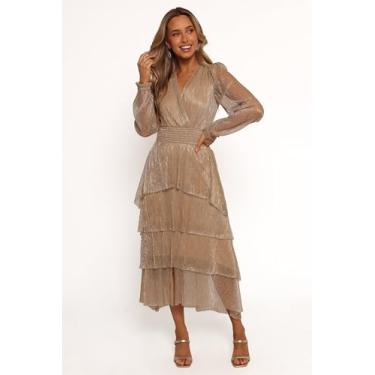 Imagem de Petal & Pup Vestido feminino Cybil plissado em camadas midi - champanhe dourado, Champanhe, GG