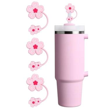 Imagem de Amreich 3 peças de cobertura de palha de flor de cerejeira para copo Stanley, tampa de palha rosa para copos de 30/1,134 g, topo de palha de flor, acessórios Stanley de silicone, tampas de protetor de