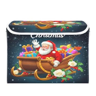 Imagem de SEHANY Cestas de armazenamento de Papai Noel de Natal com tampas, organizador de caixas de armazenamento de tecido para armário de roupas, cobertor de escritório, berçário, 42 x 32 x 30 cm