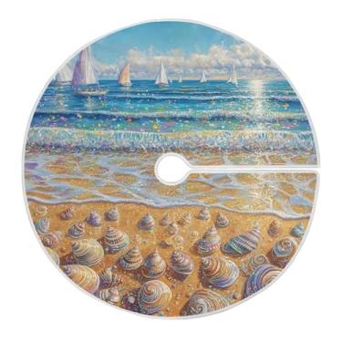 Imagem de Blueangle Saia para árvore de Natal de praia marítima de 119,9 cm - poliéster macio e resistente a rugas, decoração de férias para festas de Natal, árvore festiva e decoração de casa (470)