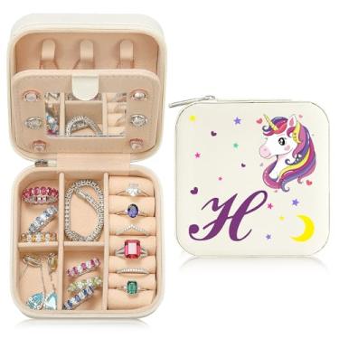 Imagem de Caixa de joias de viagem organizadora para presentes pequena fofa personalizada presente de aniversário natal para filha anel colar brinco caixa organizadora branca letra A-Z