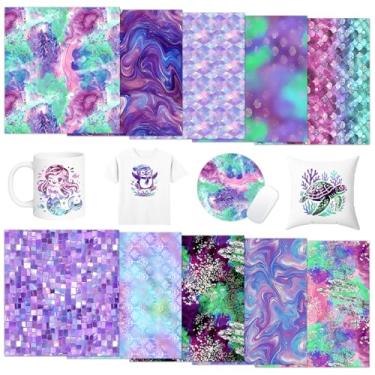 Imagem de Tintnut Folhas de transferência de tinta de sublimação Deep Sea Mermaid - 10 folhas 30,5 x 25,4 cm, pacote de papel de transferência de sublimação de cor roxa para canecas, copos, chaveiro, camisetas