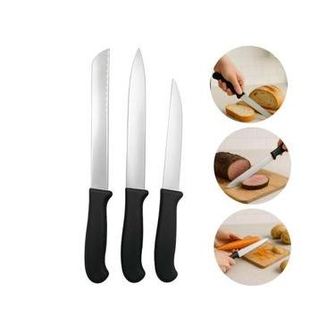 Imagem de Jogo de Facas Pão Legumes Carne Aço Inox Chef 3 Peças Luxo