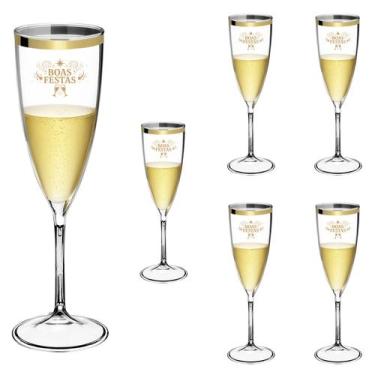 Imagem de Taça Espumante Boas Festas 170ml Borda Dourada Acrílico 6pçs - NEOPLAS