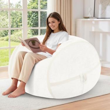 Imagem de HABUTWAY Cadeira de pufe de 90 m, cadeiras BeanBag grandes com enchimento de espuma de memória, veludo ultramacio com alça portátil e capa removível, sofá confortável para sala de estar, sem montagem