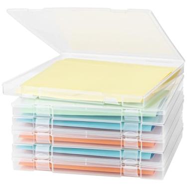 Imagem de OMISTAR 6 peças de armazenamento de papel 30,5 x 30,5 cm, conjunto de caixa de armazenamento de arquivos de plástico empilhável para papel de scrapbook e armazenamento organizador de artesanato