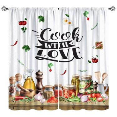 Imagem de Cortinas de cozinha retrô rústicas, folhas de tempero de vegetais do país distante, tábua de madeira, decoração vintage, bolso para varão, tratamento de janela, para café, restaurante, sala de estar