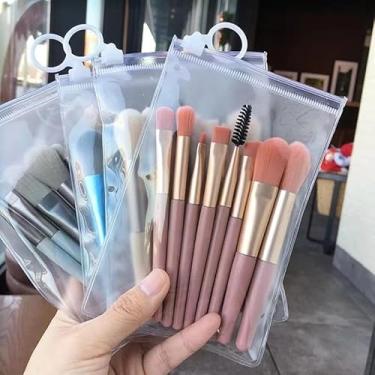 Imagem de 3 Kits com 8 Peças Conjunto De Pincéis De Maquiagem com Estojo Transparente Para Viagem Para Base Blush E sombra (Cores aleatorias)