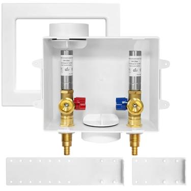 Imagem de 1 pacote com caixa de tomada HeSun para máquina de lavar, entrada Pex de 1/2 polegada x saída MHT de 3/10.2 cm, caixa de lavar roupa Pex com dreno central, com trava de aço inoxidável (WM007)