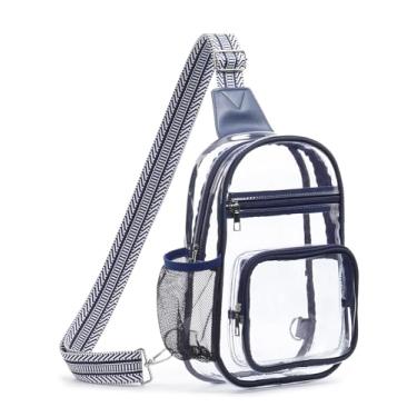 Imagem de QOECI Bolsa transparente para eventos de estádio, bolsas transparentes para mulheres e homens, bolsa transversal transparente, mochila transversal grande transparente, Azul escuro, Large, Esportivo