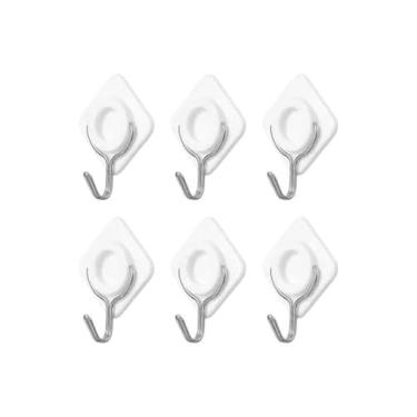 Imagem de Gancho de Parede Metal Losango Adesivo, 6 Peças, Branco, ABS e Ferro, 7x4,5x1cm, Suporta até 2kg, Sem Furos