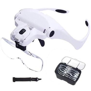 Imagem de uhyOHF Lupa, lupa de faixa de cabeça com luz LED, lupa de leitura mãos livres, lupa com 2 luzes de LED, 5 lentes destacáveis para leitura, lupa de joias, réplica eletrônica (