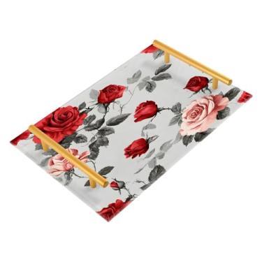 Imagem de Wassud Roses Bandeja de banheiro com alças organizador de perfume de acrílico para banheiro, quarto, cozinha, balcão de 30 x 20 cm