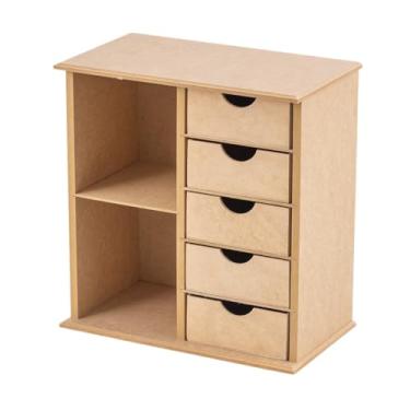 Imagem de Caixa Organizadora De Mesa Com Gavetas, Ideal Para Guardar CosméTicos, Feita De Mdf Na Cor Madeira Natural, Com 5 Gavetas