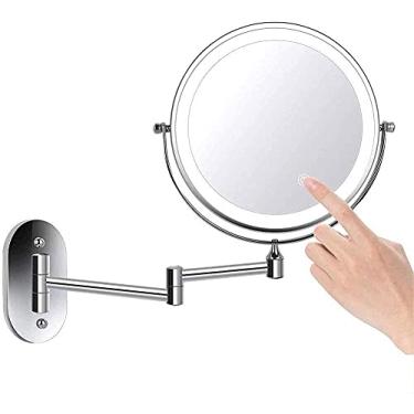 Imagem de Espelho de maquiagem montado na parede LED Touch Sn luz ajustável dupla face espelho de ampliação 1X/10X