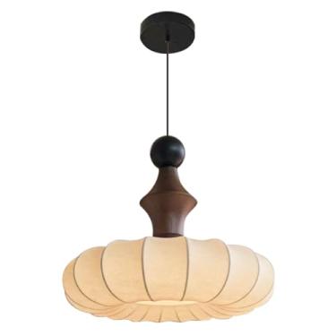 Imagem de Luminária pendente redonda grande em seda branca, estilo lanterna de tecido, para teto, lustre retrô vintage, luminária pendente moderna de meados do século para corredor.